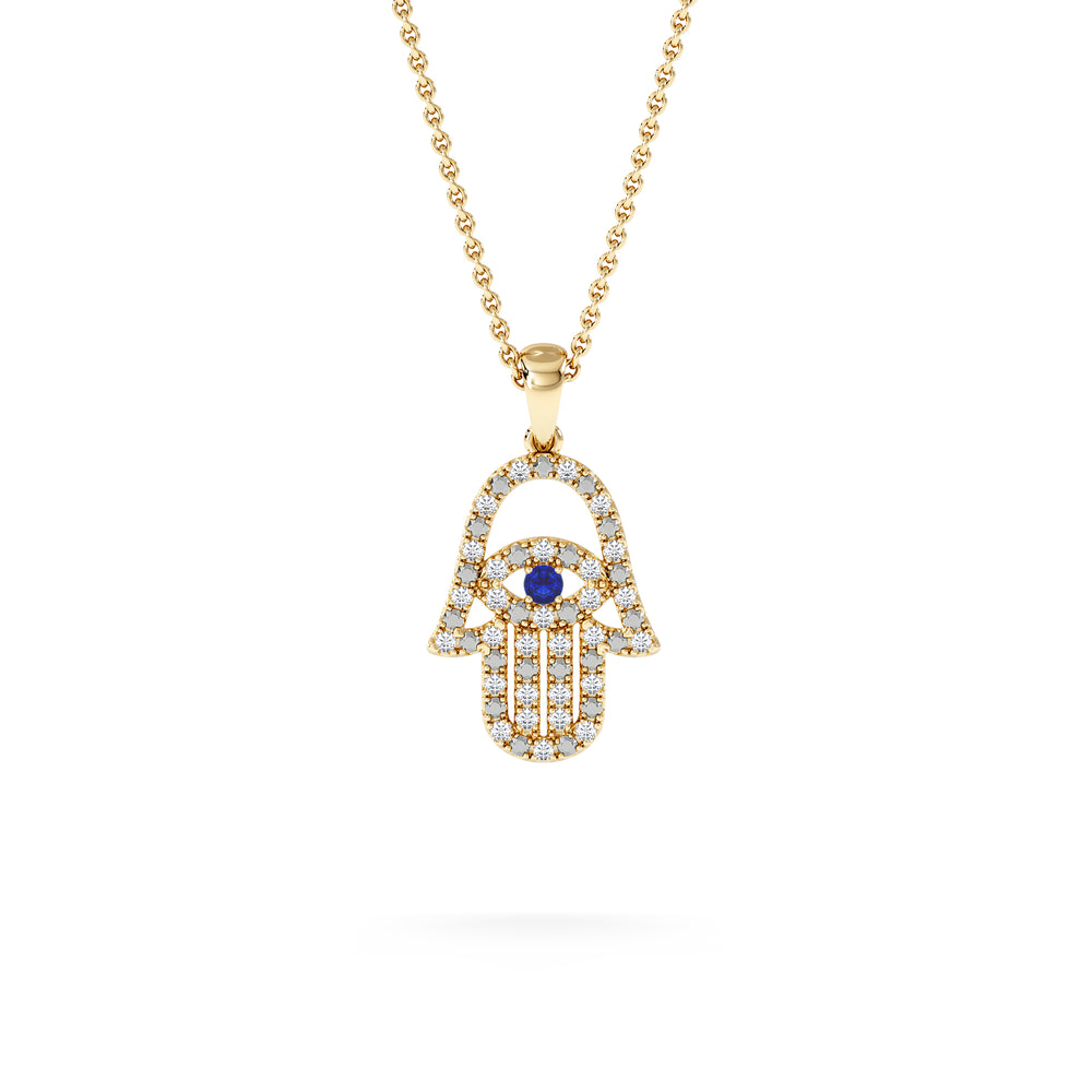 Hamsa Fortune 0.05ct Sapphire and 0.25ct Lab Grown Diamond Pendant Necklace in 18K Gold Vermeil