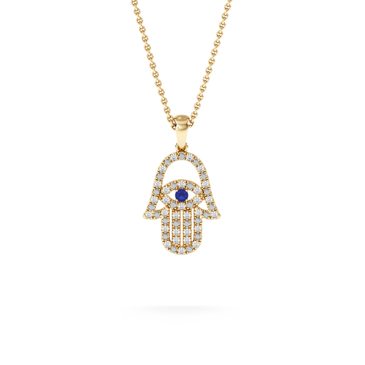 Hamsa Fortune 0.05ct Sapphire and 0.25ct Lab Grown Diamond Pendant Necklace in 18K Gold Vermeil