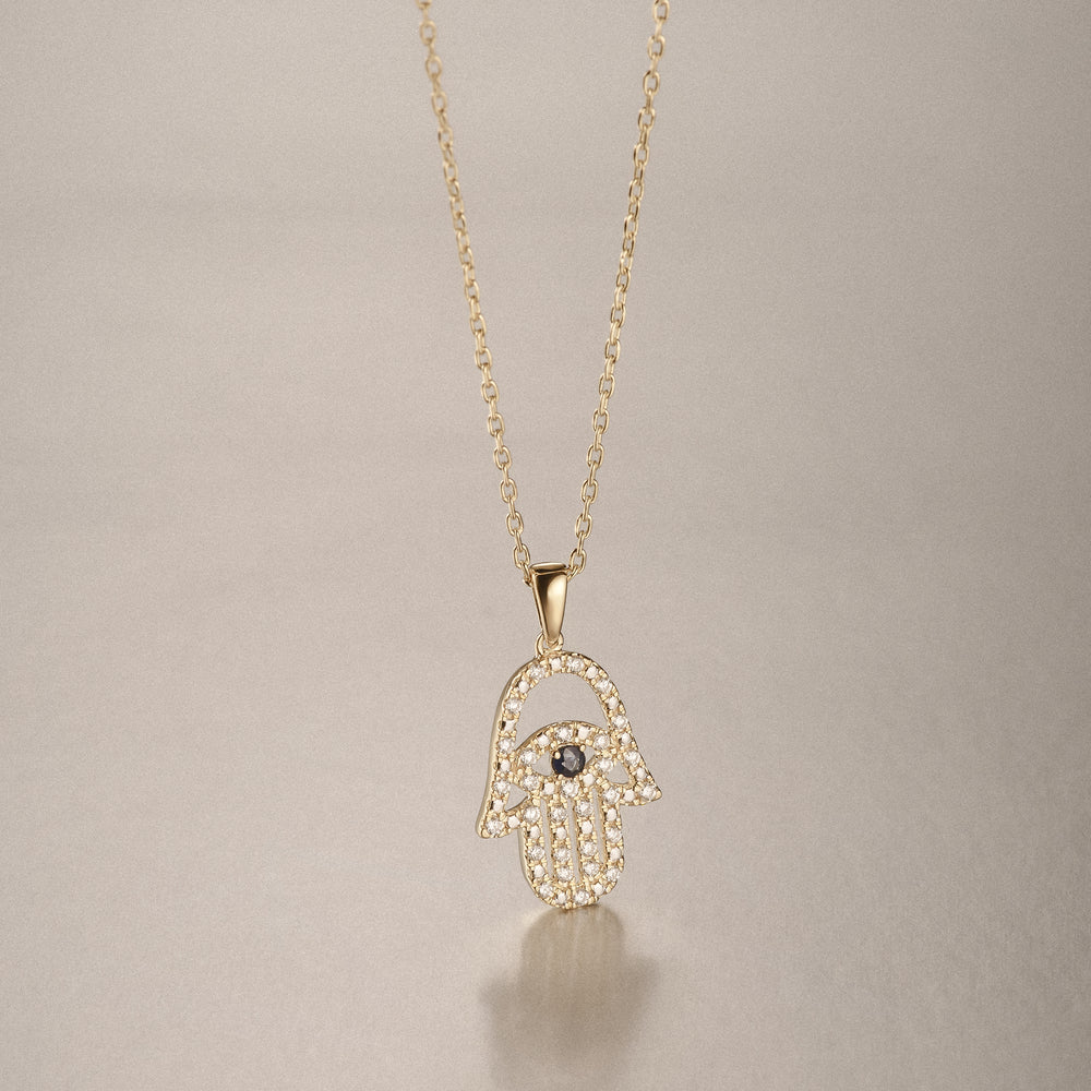 Hamsa Fortune 0.05ct Sapphire and 0.25ct Lab Grown Diamond Pendant Necklace in 18K Gold Vermeil
