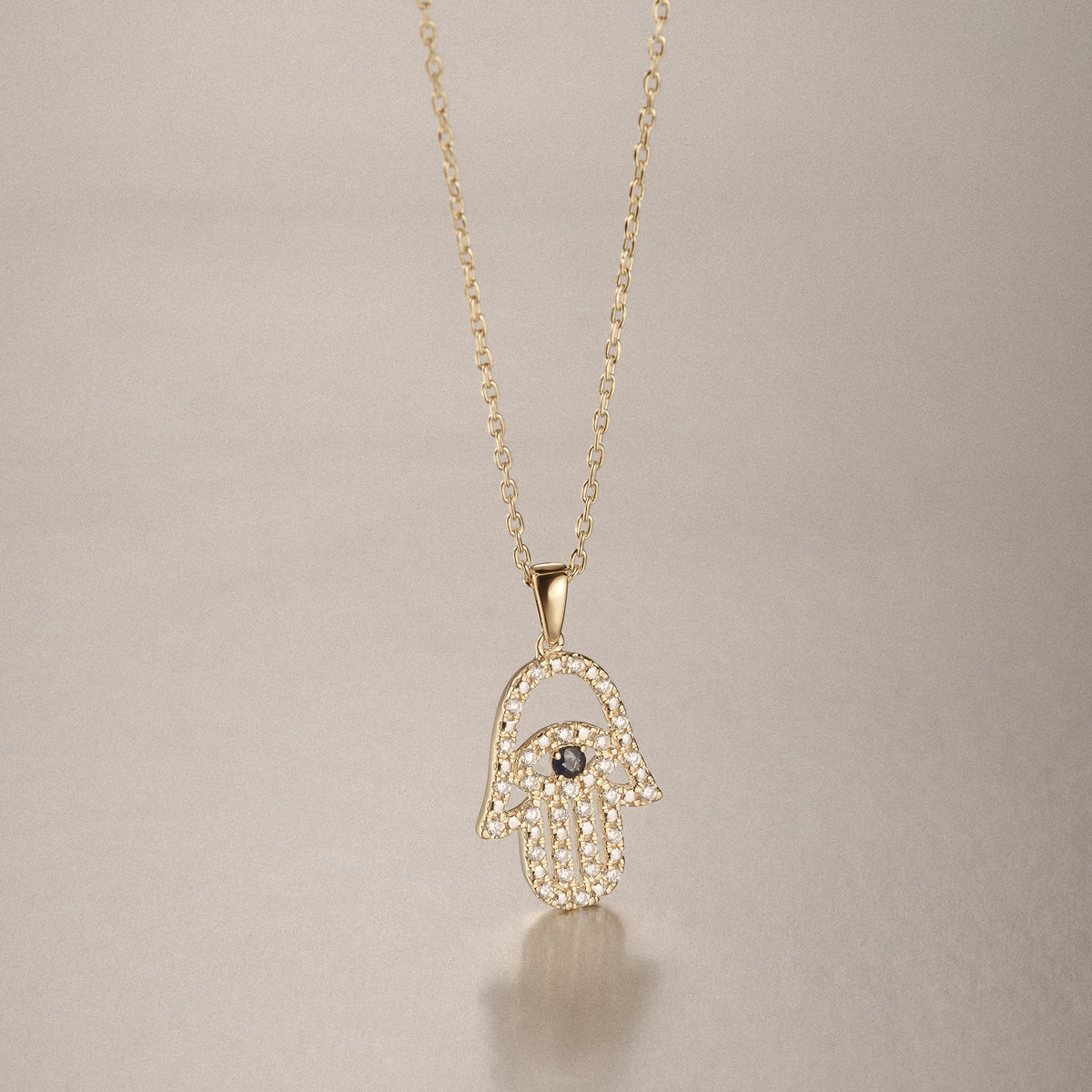 Hamsa Fortune 0.05ct Sapphire and 0.25ct Lab Grown Diamond Pendant Necklace in 18K Gold Vermeil