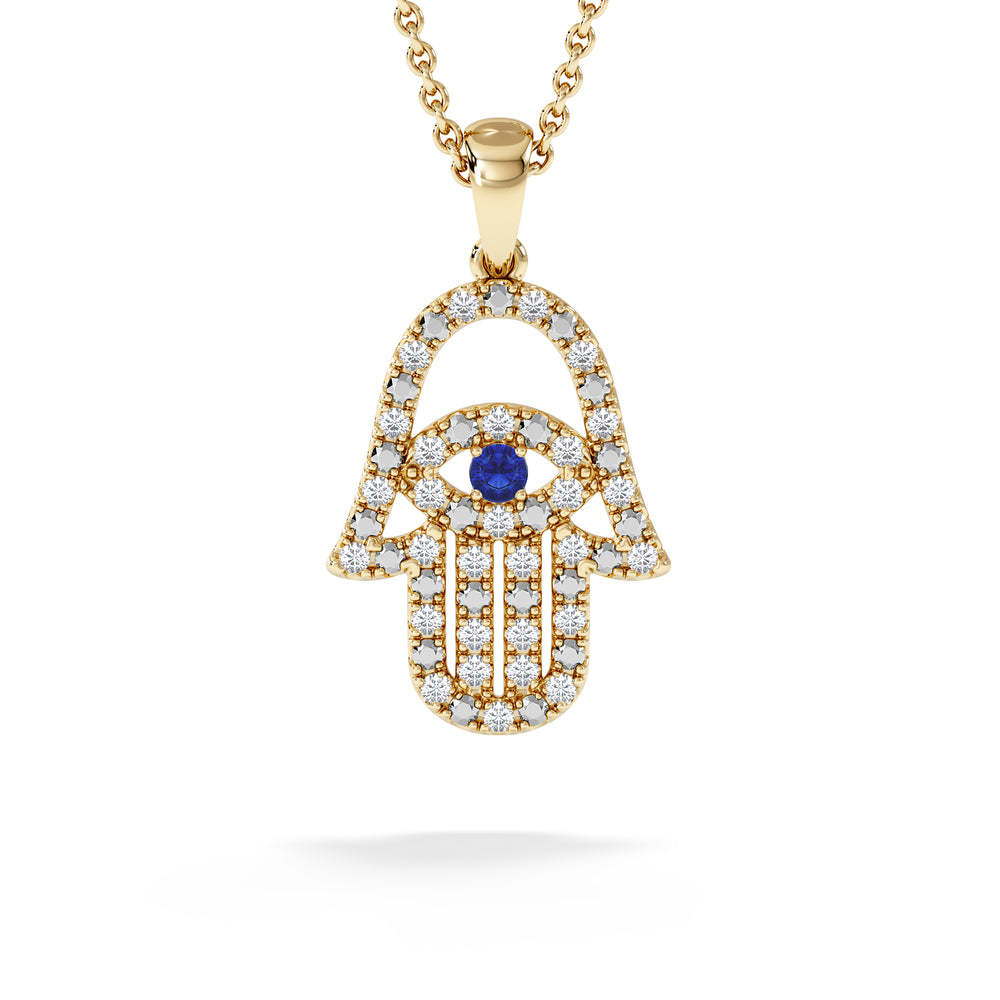 Hamsa Fortune 0.05ct Sapphire and 0.25ct Lab Grown Diamond Pendant Necklace in 18K Gold Vermeil