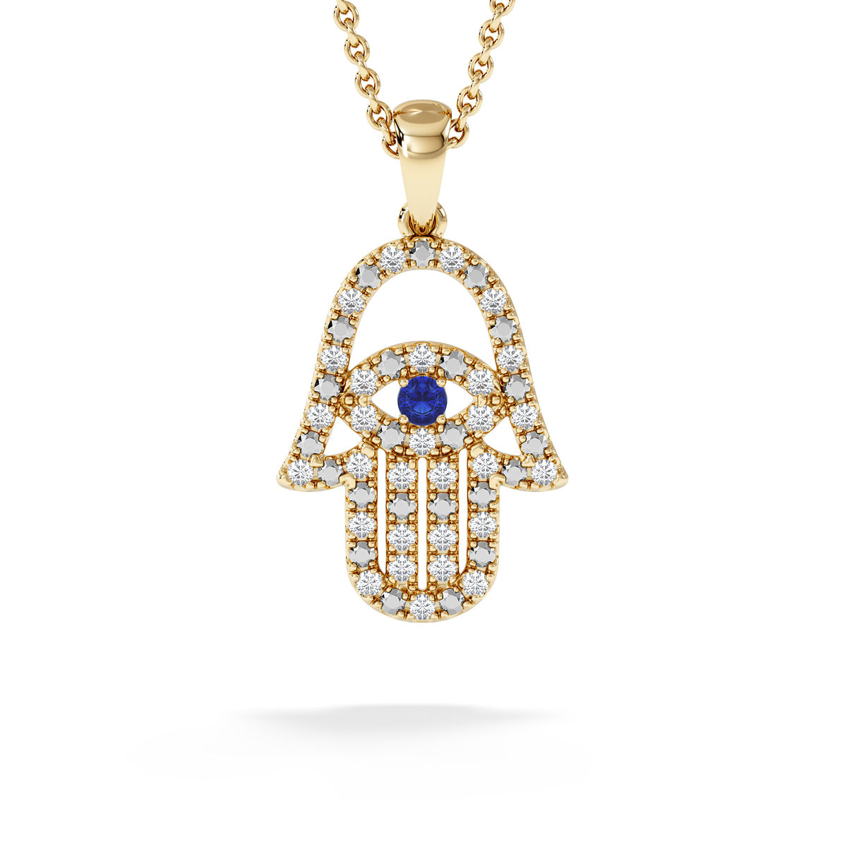 Hamsa Fortune 0.05ct Sapphire and 0.25ct Lab Grown Diamond Pendant Necklace in 18K Gold Vermeil