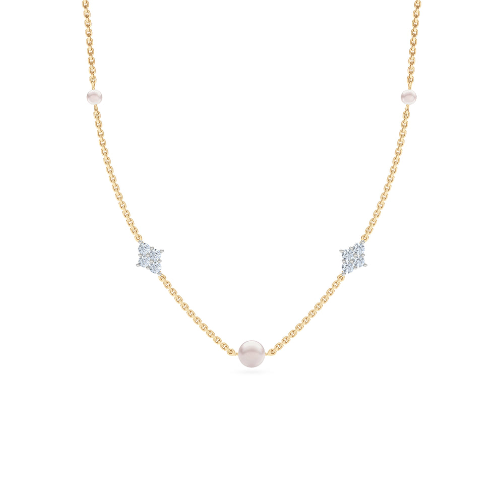 Eden 4mm and 6mm Round Pearls and Lab Diamond Station Necklace in 18K Gold Vermeil