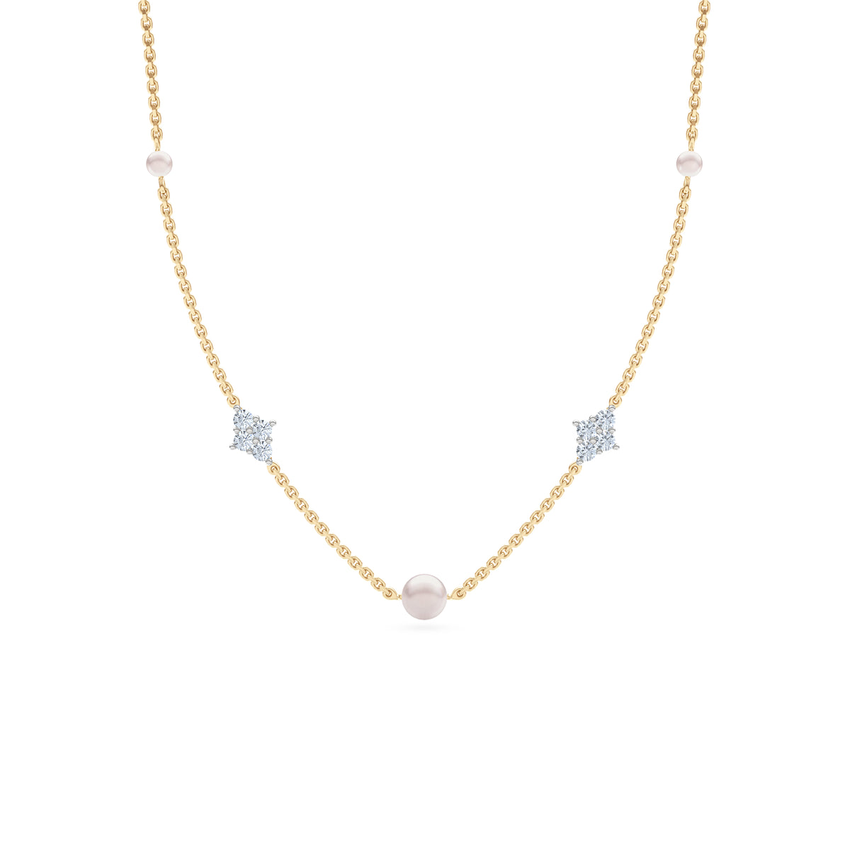 Eden 4mm and 6mm Round Pearls and Lab Diamond Station Necklace in 18K Gold Vermeil