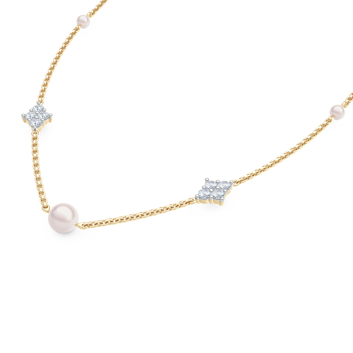 Eden 4mm and 6mm Round Pearls and Lab Diamond Station Necklace in 18K Gold Vermeil