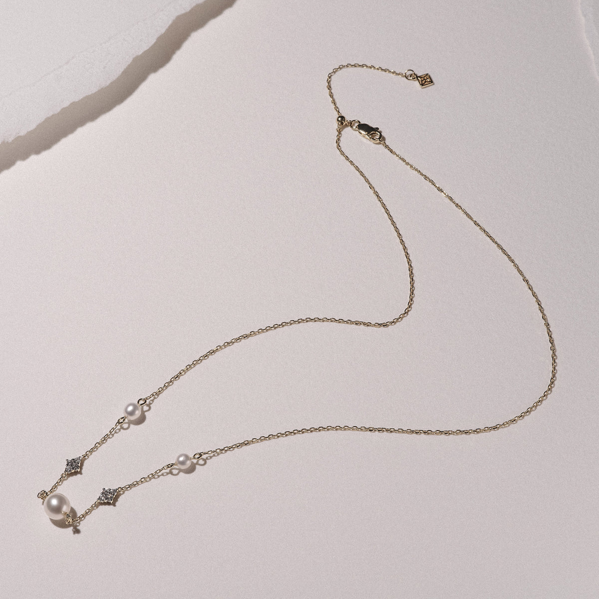 Eden 4mm and 6mm Round Pearls and Lab Diamond Station Necklace in 18K Gold Vermeil