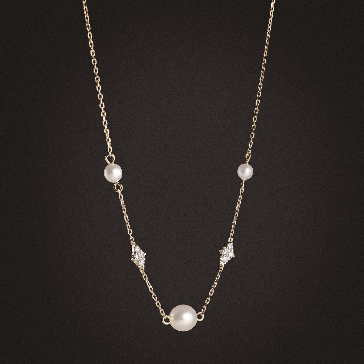 Eden 4mm and 6mm Round Pearls and Lab Diamond Station Necklace in 18K Gold Vermeil