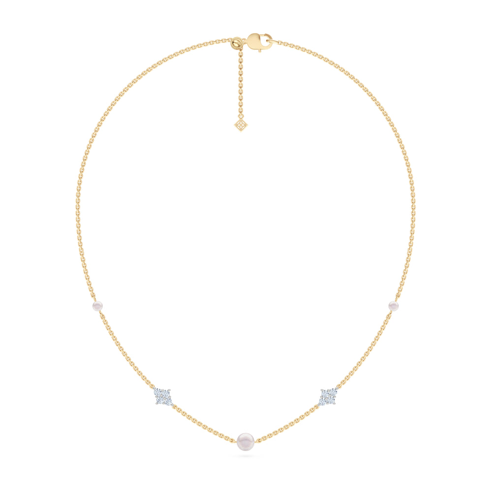 Eden 4mm and 6mm Round Pearls and Lab Diamond Station Necklace in 18K Gold Vermeil