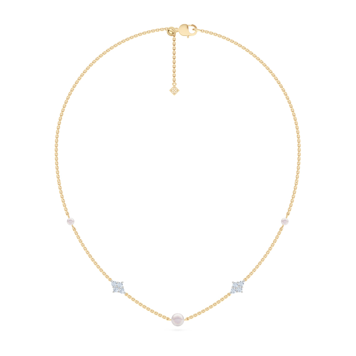Eden 4mm and 6mm Round Pearls and Lab Diamond Station Necklace in 18K Gold Vermeil