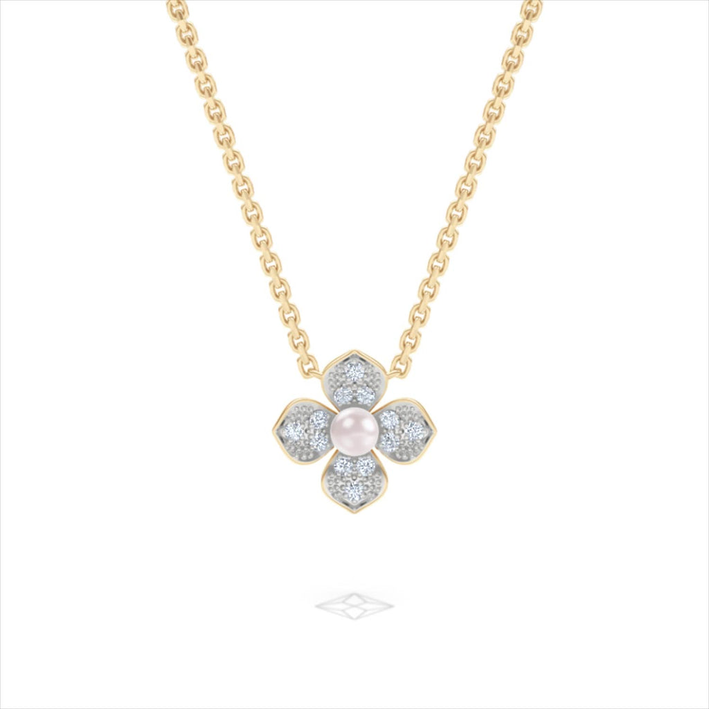 Eden 0.50ct Round Pearl and Lab Diamond Floral Necklace in 18K Gold Vermeil