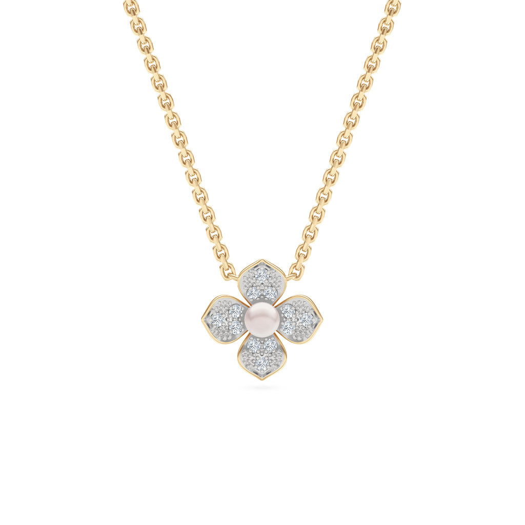 Eden 4mm Round Pearl and Lab Diamond Floral Necklace in 18K Gold Vermeil