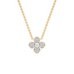 Eden 4mm Round Pearl and Lab Diamond Floral Necklace in 18K Gold Vermeil
