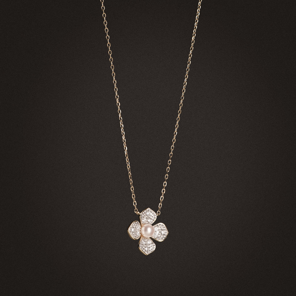Eden 4mm Round Pearl and Lab Diamond Floral Necklace in 18K Gold Vermeil