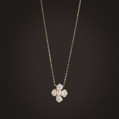 Eden 4mm Round Pearl and Lab Diamond Floral Necklace in 18K Gold Vermeil