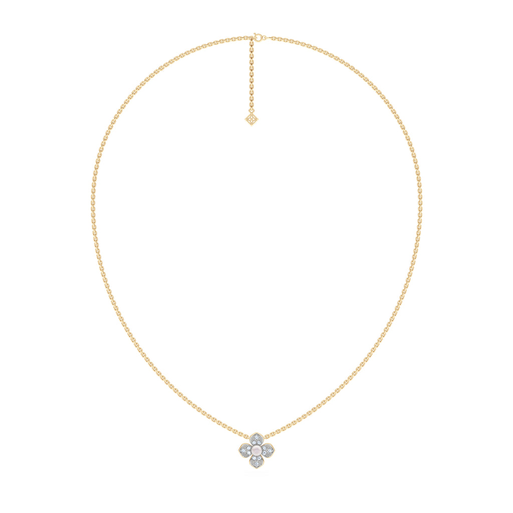 Eden 4mm Round Pearl and Lab Diamond Floral Necklace in 18K Gold Vermeil