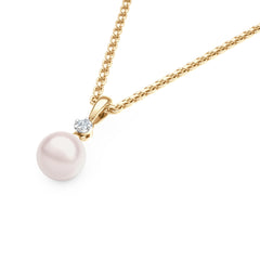 Eden 7.5mm Round Pearl and Lab Diamond Solitaire Pendant Necklace in 18K Gold Vermeil