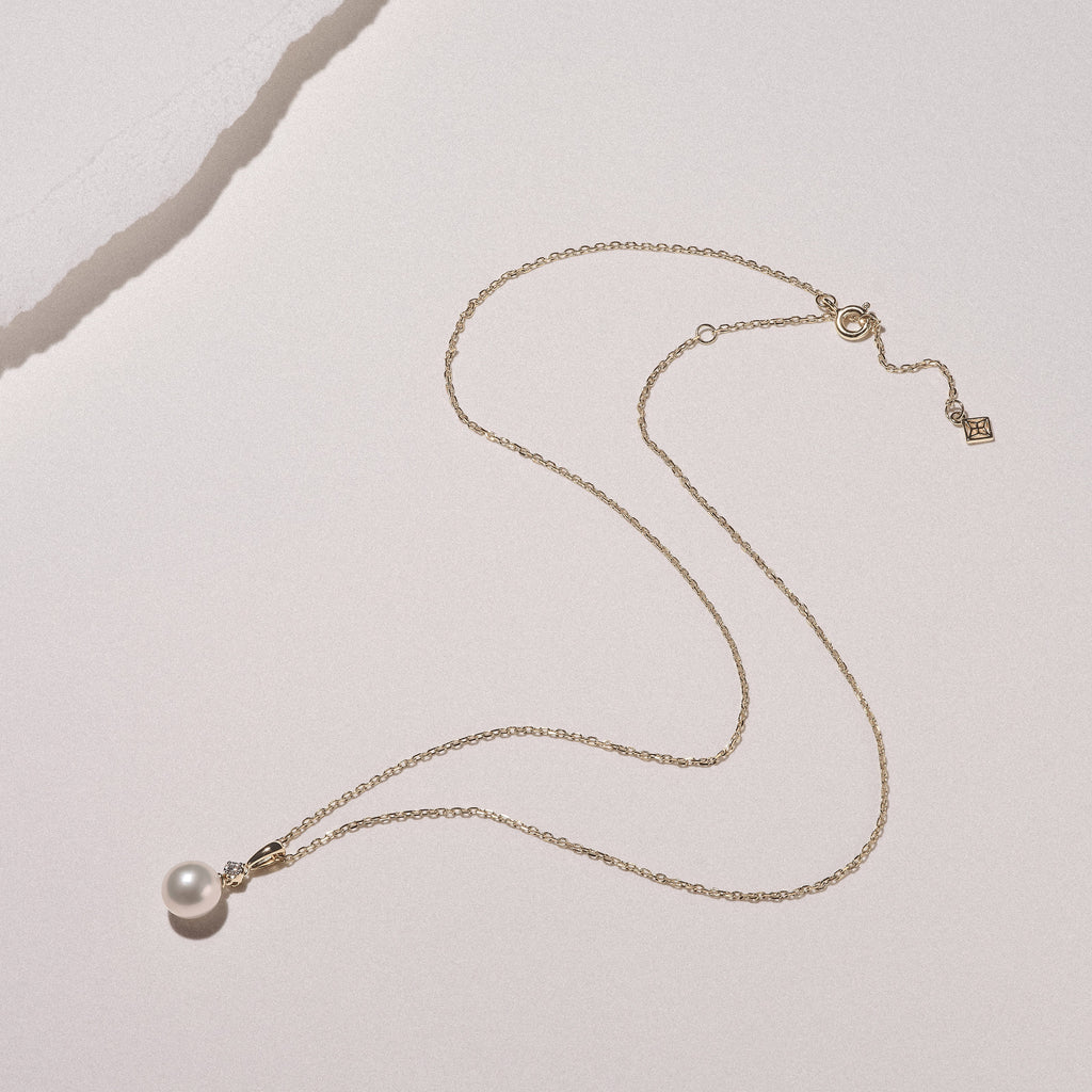 Eden 7.5mm Round Pearl and Lab Diamond Solitaire Pendant Necklace in 18K Gold Vermeil