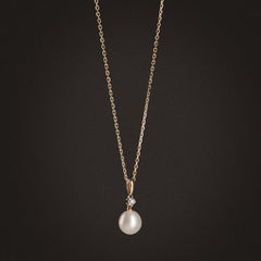 Eden 7.5mm Round Pearl and Lab Diamond Solitaire Pendant Necklace in 18K Gold Vermeil