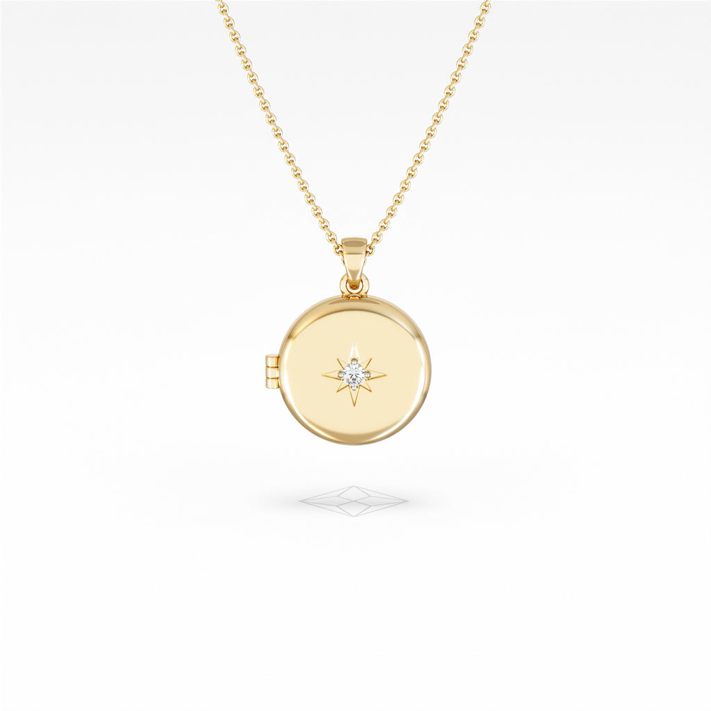 Keepsake 0.06ct Lab Diamond Round Locket Pendant Necklace in 18K Gold Vermeil