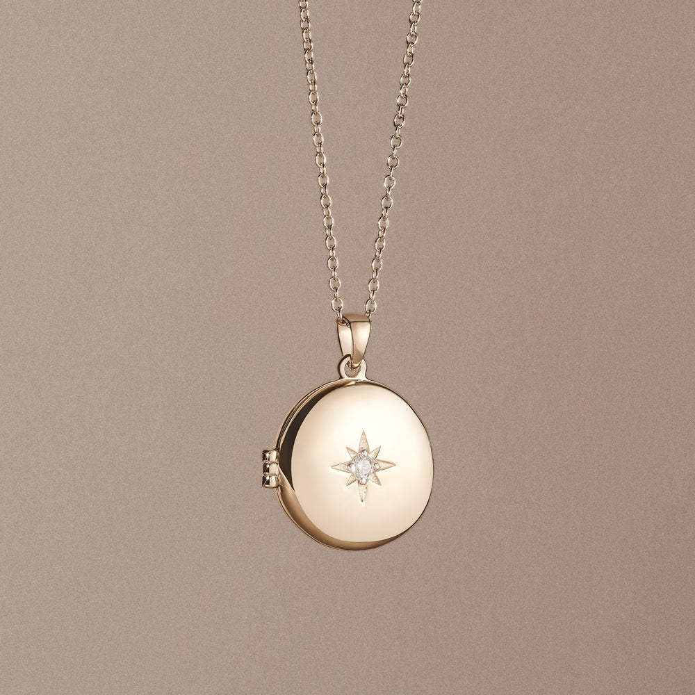 Keepsake 0.06ct Lab Diamond Round Locket Pendant Necklace in 18K Gold Vermeil