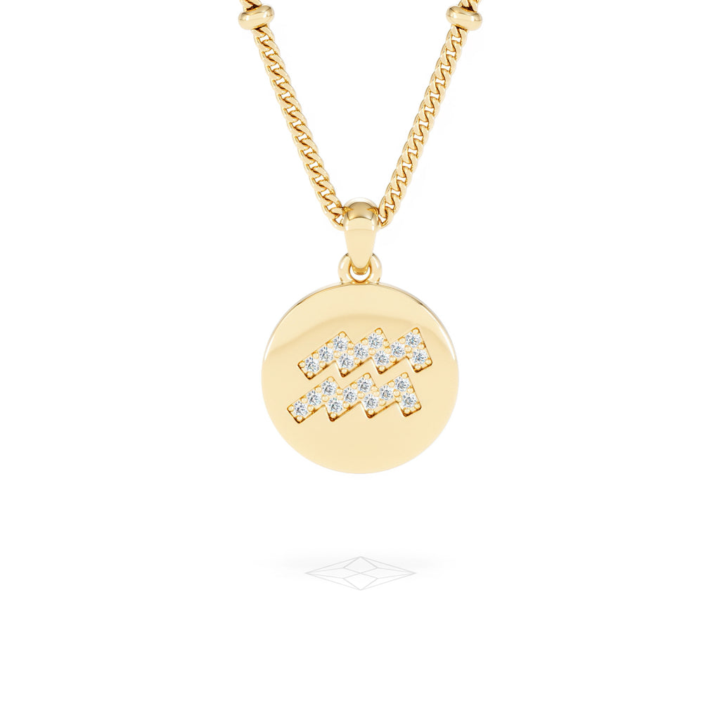 Astrology Aquarius 0.07ct Lab Grown Diamond Medallion Pendant Necklace in 18K Gold Vermeil