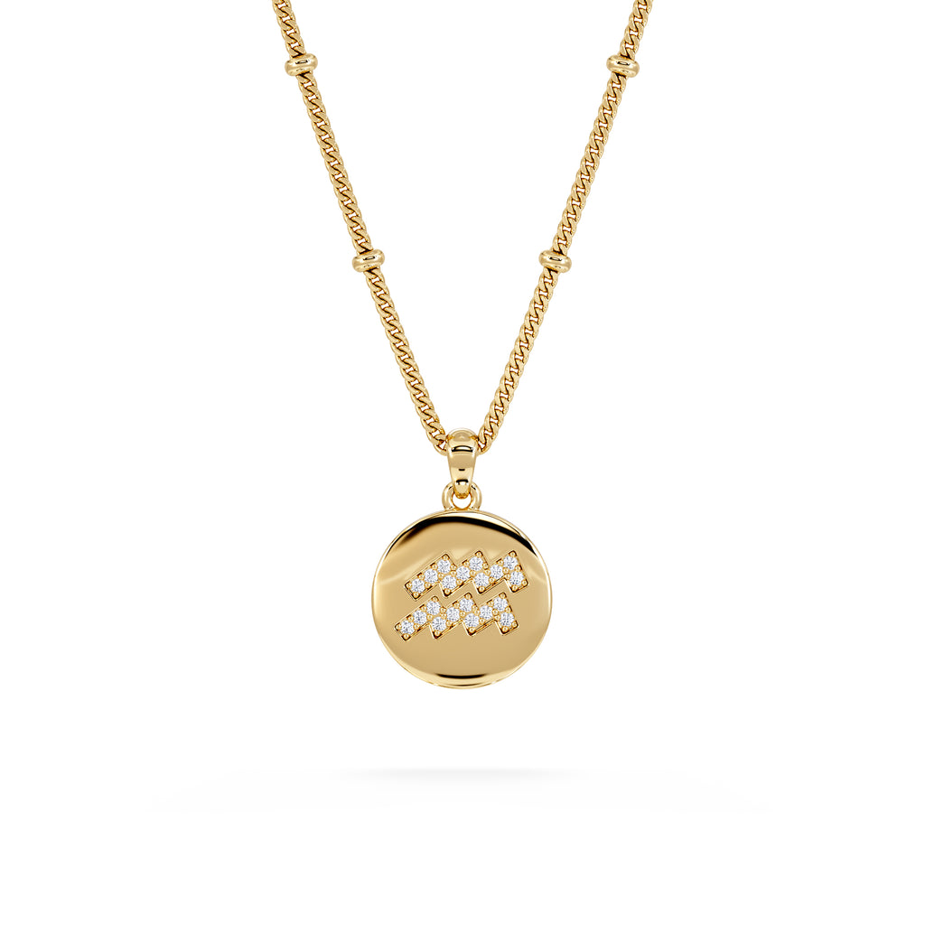 Astrology Aquarius 0.07ct Lab Grown Diamond Medallion Pendant Necklace in 18K Gold Vermeil