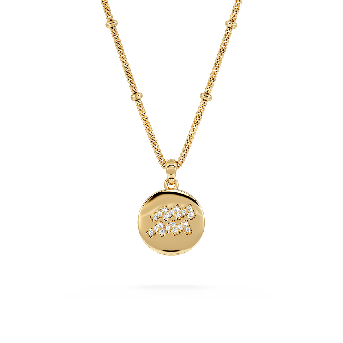 Astrology Aquarius 0.07ct Lab Grown Diamond Medallion Pendant Necklace in 18K Gold Vermeil
