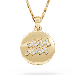 Astrology Aquarius 0.07ct Lab Grown Diamond Medallion Pendant Necklace in 18K Gold Vermeil