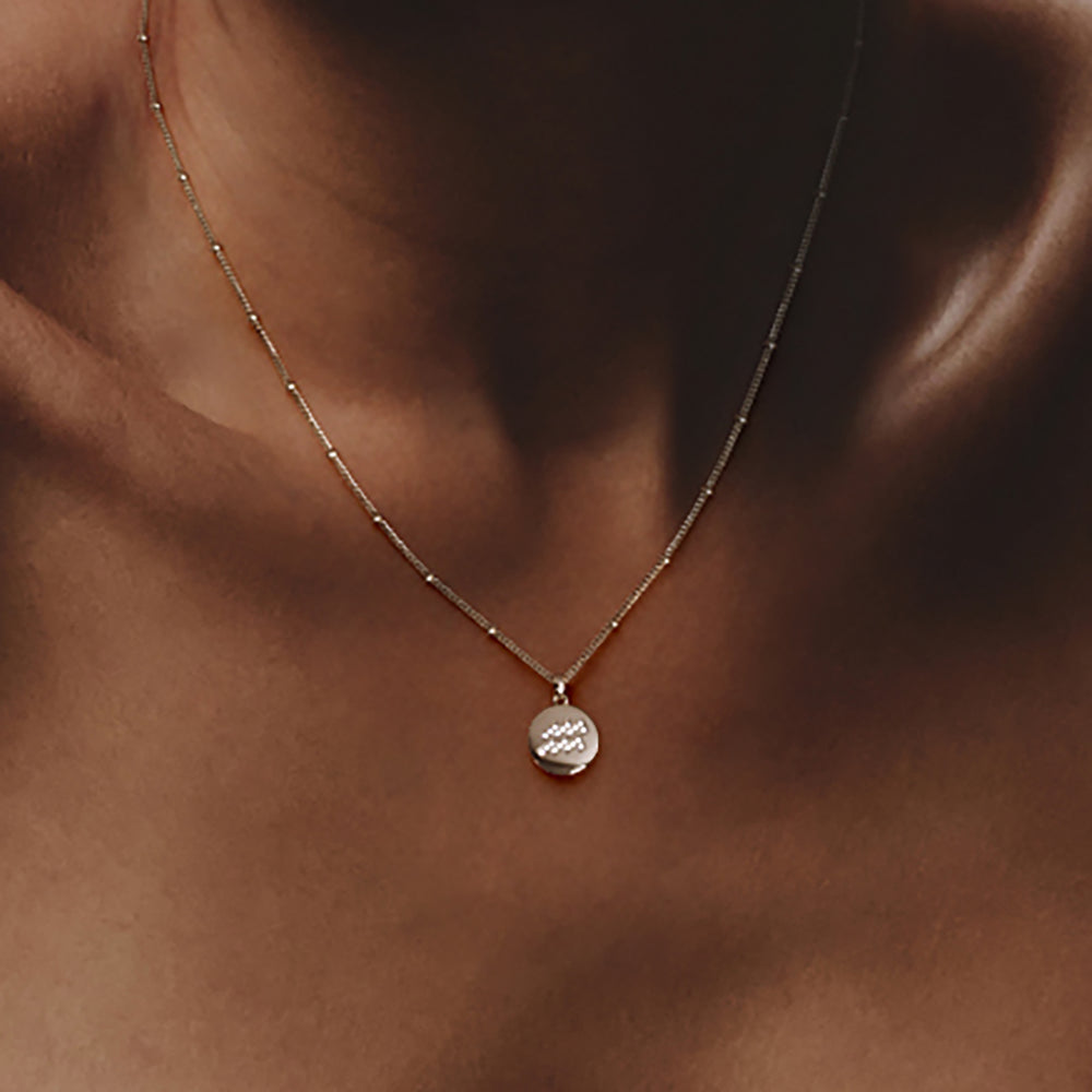 Astrology Aquarius 0.07ct Lab Grown Diamond Medallion Pendant Necklace in 18K Gold Vermeil