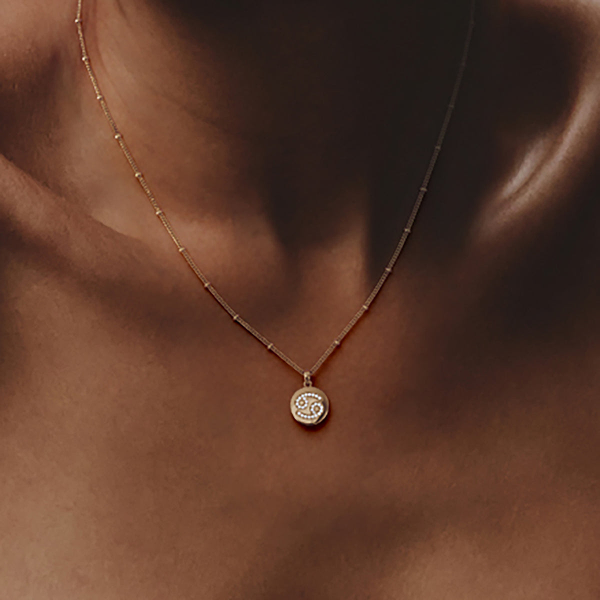 Astrology Cancer 0.07ct Lab Grown Diamond Medallion Pendant Necklace in 18K Gold Vermeil