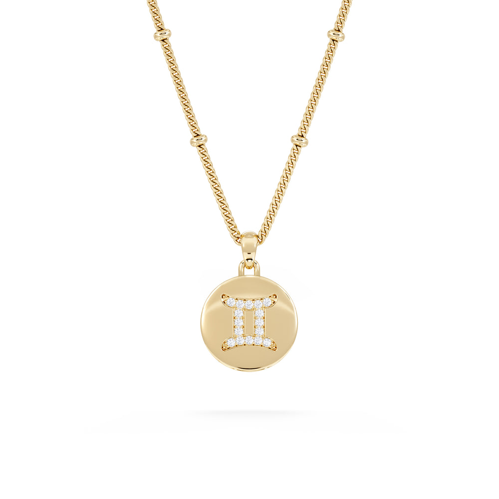 Astrology Gemini 0.07ct Lab Grown Diamond Medallion Pendant Necklace in 18K Gold Vermeil