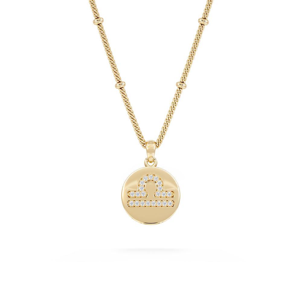 Astrology Libra 0.07ct Lab Grown Diamond Medallion Pendant Necklace in 18K Gold Vermeil
