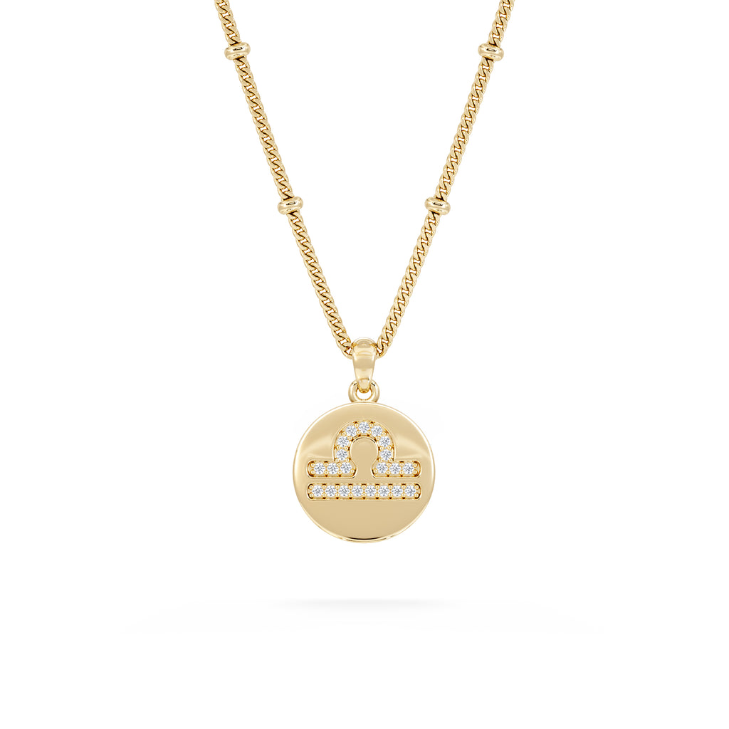 Astrology Libra 0.07ct Lab Grown Diamond Medallion Pendant Necklace in 18K Gold Vermeil
