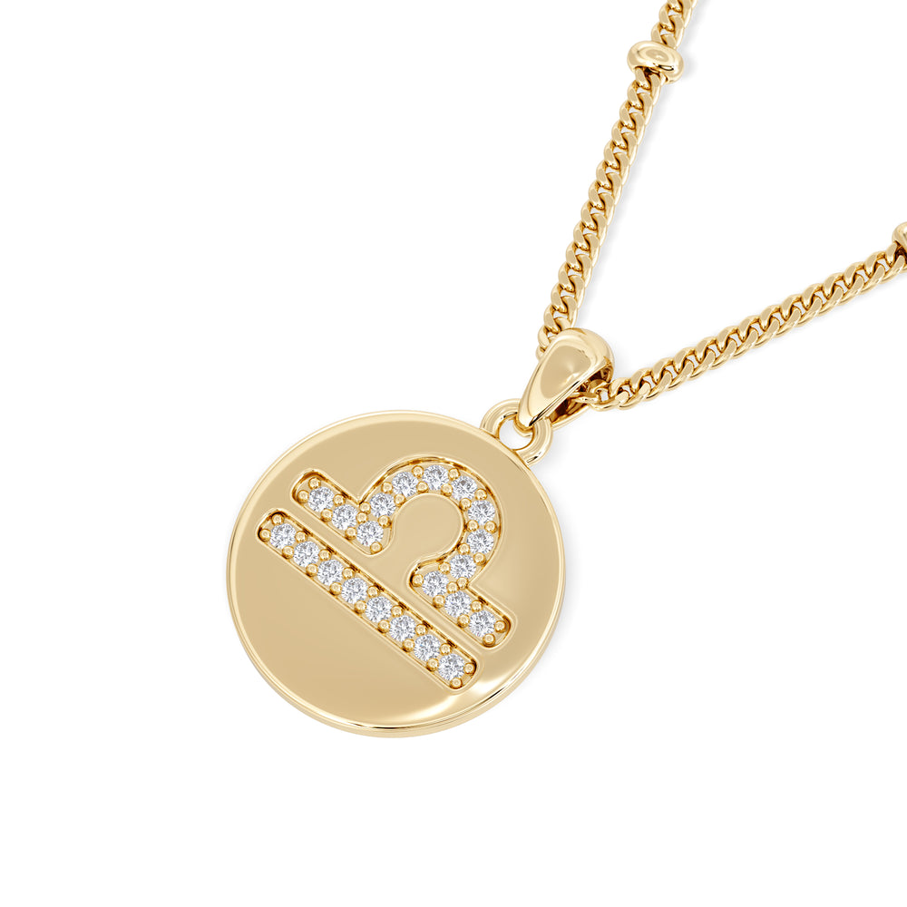 Astrology Libra 0.07ct Lab Grown Diamond Medallion Pendant Necklace in 18K Gold Vermeil