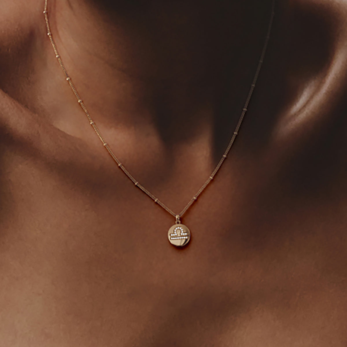 Astrology Libra 0.07ct Lab Grown Diamond Medallion Pendant Necklace in 18K Gold Vermeil