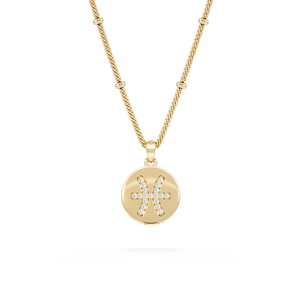 Astrology Pisces 0.07ct Lab Grown Diamond Medallion Pendant Necklace in 18K Gold Vermeil