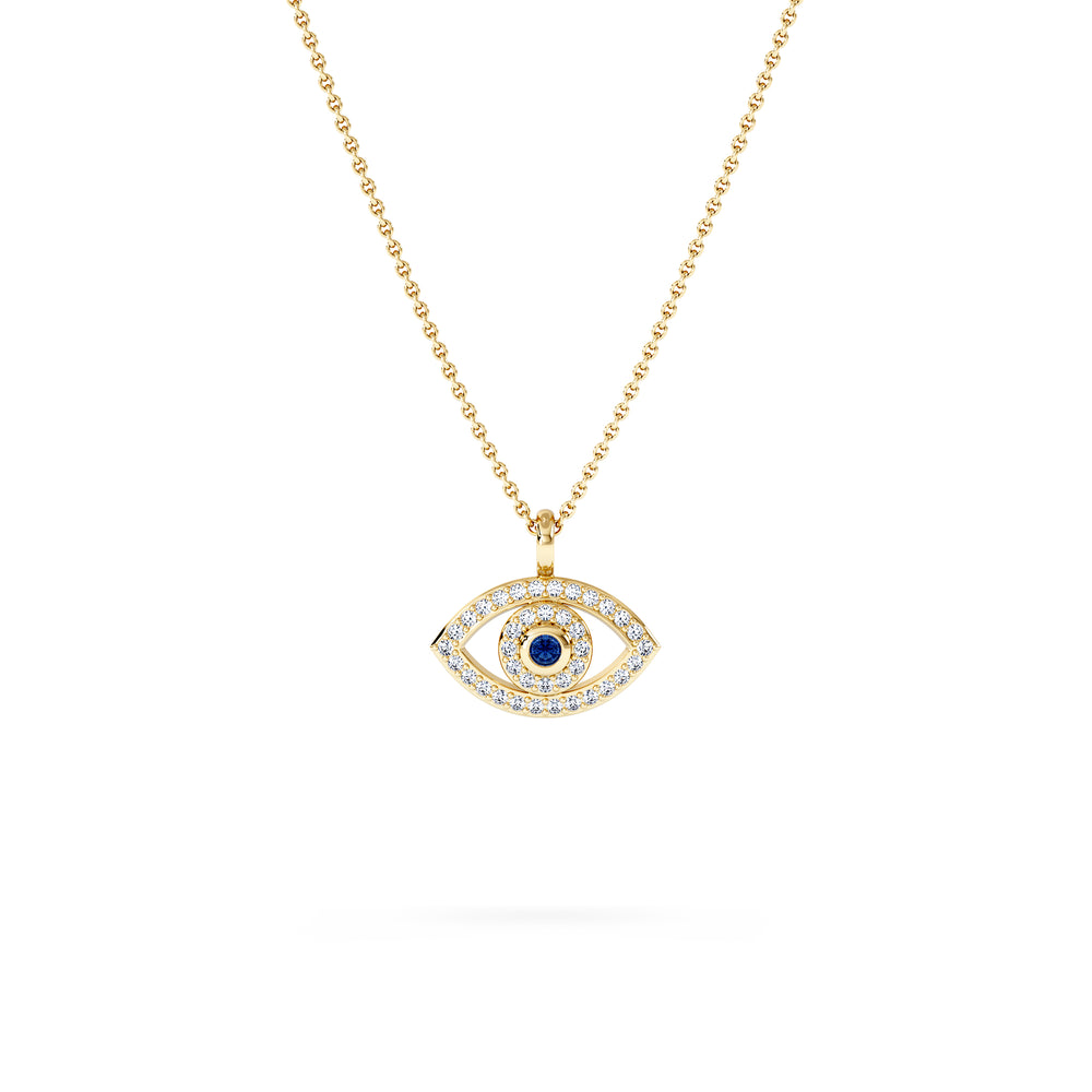 Evil Eye 0.21ct Sapphire and Lab Diamond Pendant Necklace in 18K Gold Vermeil