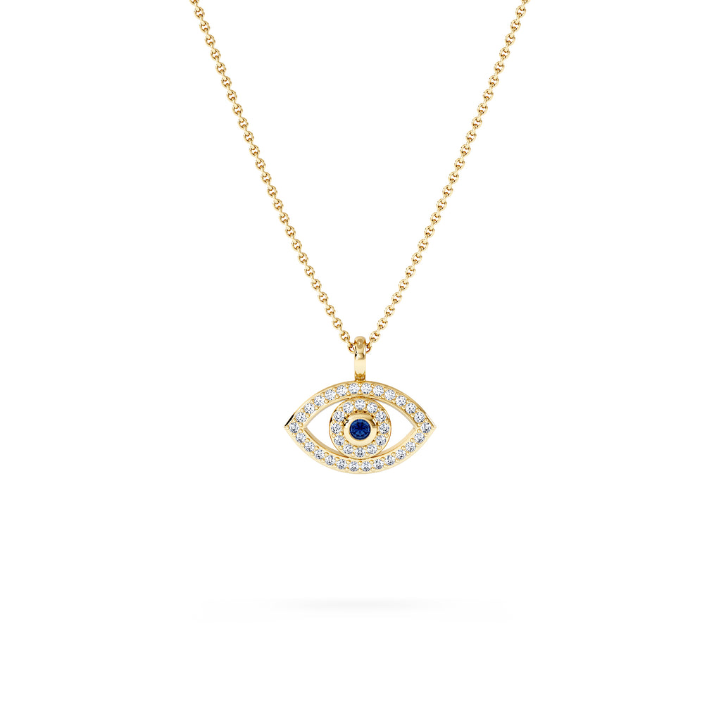 Evil Eye 0.21ct Sapphire and Lab Diamond Pendant Necklace in 18K Gold Vermeil