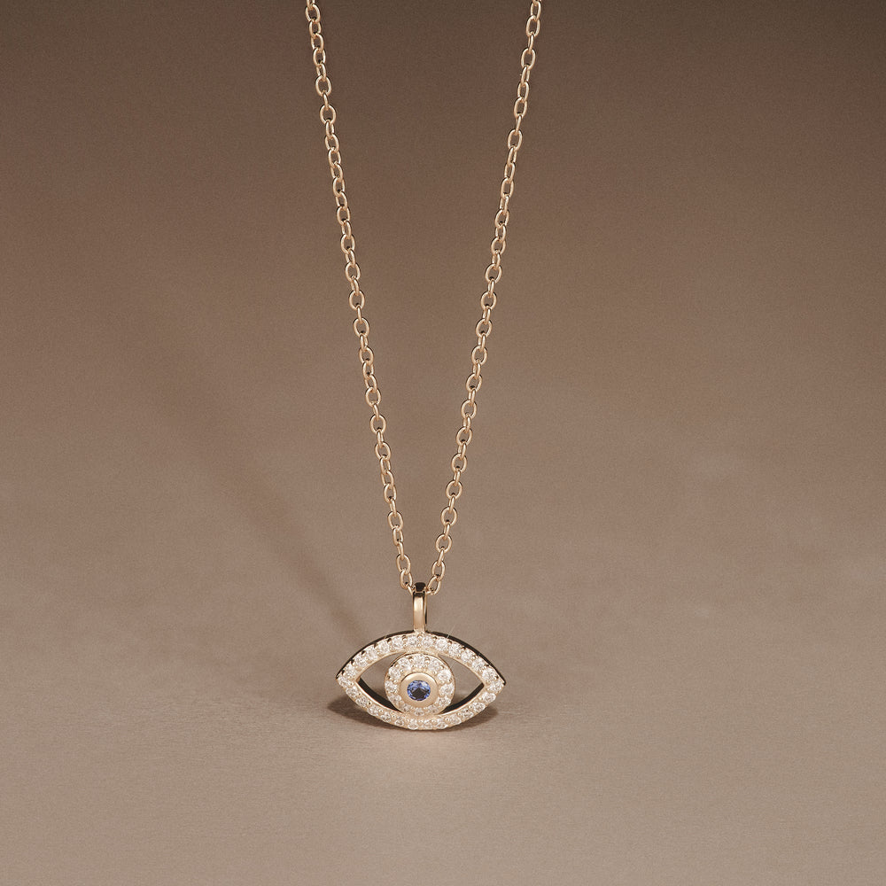 Evil Eye 0.21ct Sapphire and Lab Diamond Pendant Necklace in 18K Gold Vermeil