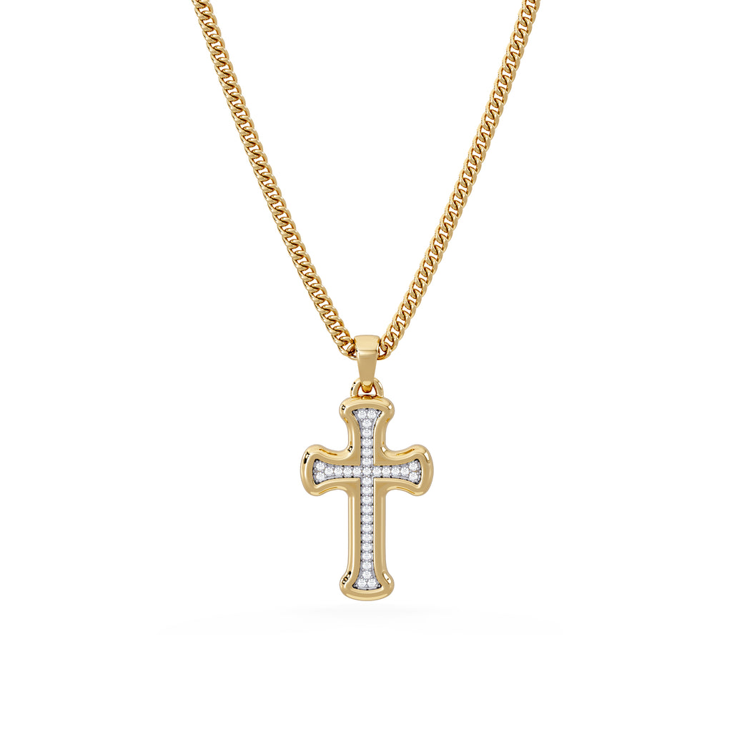 Men’s 0.15ct Lab Grown Diamond Cross Pendant Necklace in 18K Gold Vermeil