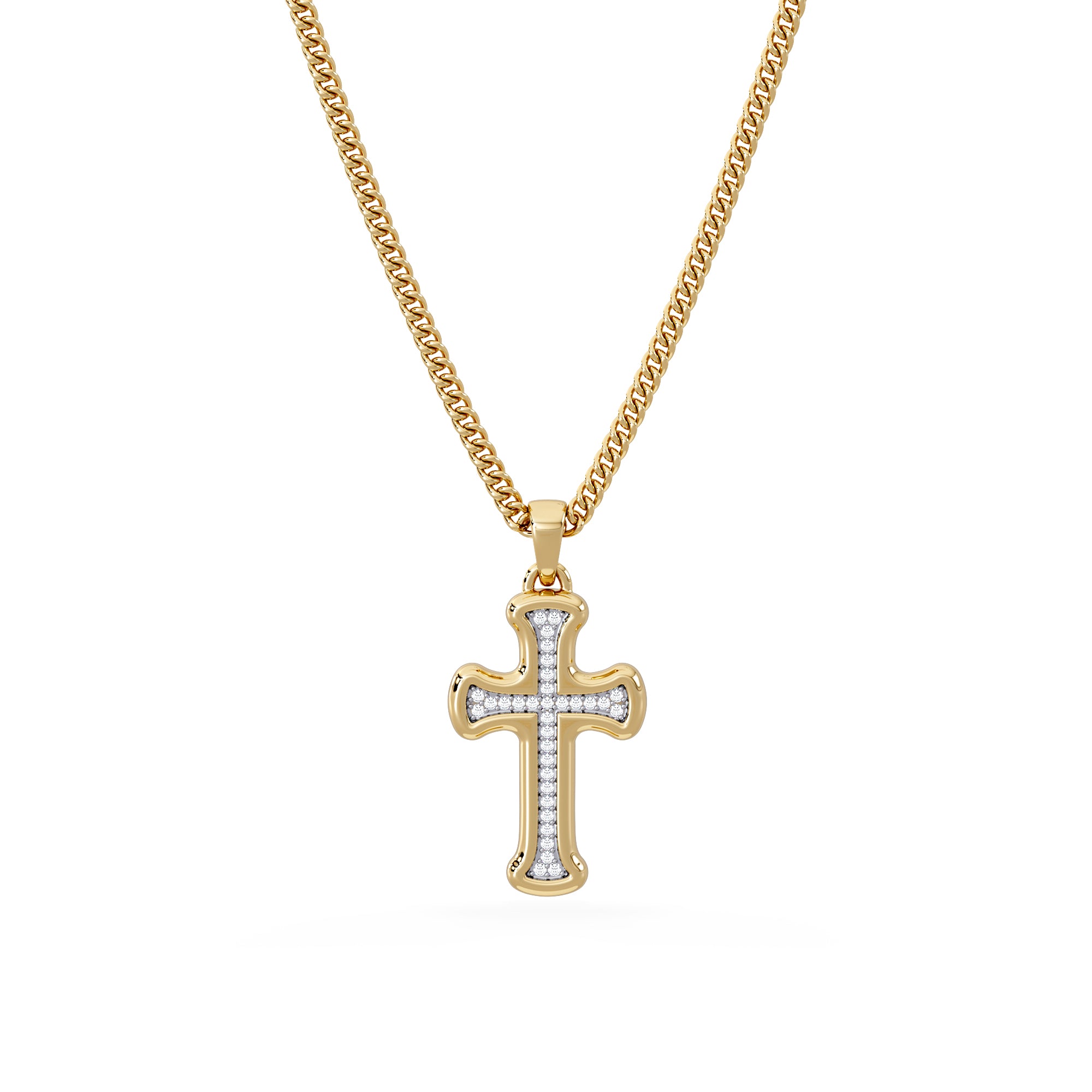 Men’s 0.15ct Lab Grown Diamond Cross Pendant Necklace in 18K Gold Vermeil