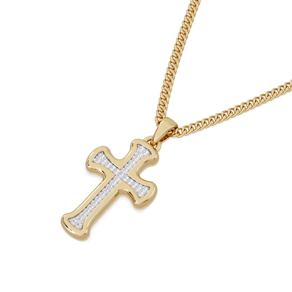 Men’s 0.15ct Lab Grown Diamond Cross Pendant Necklace in 18K Gold Vermeil