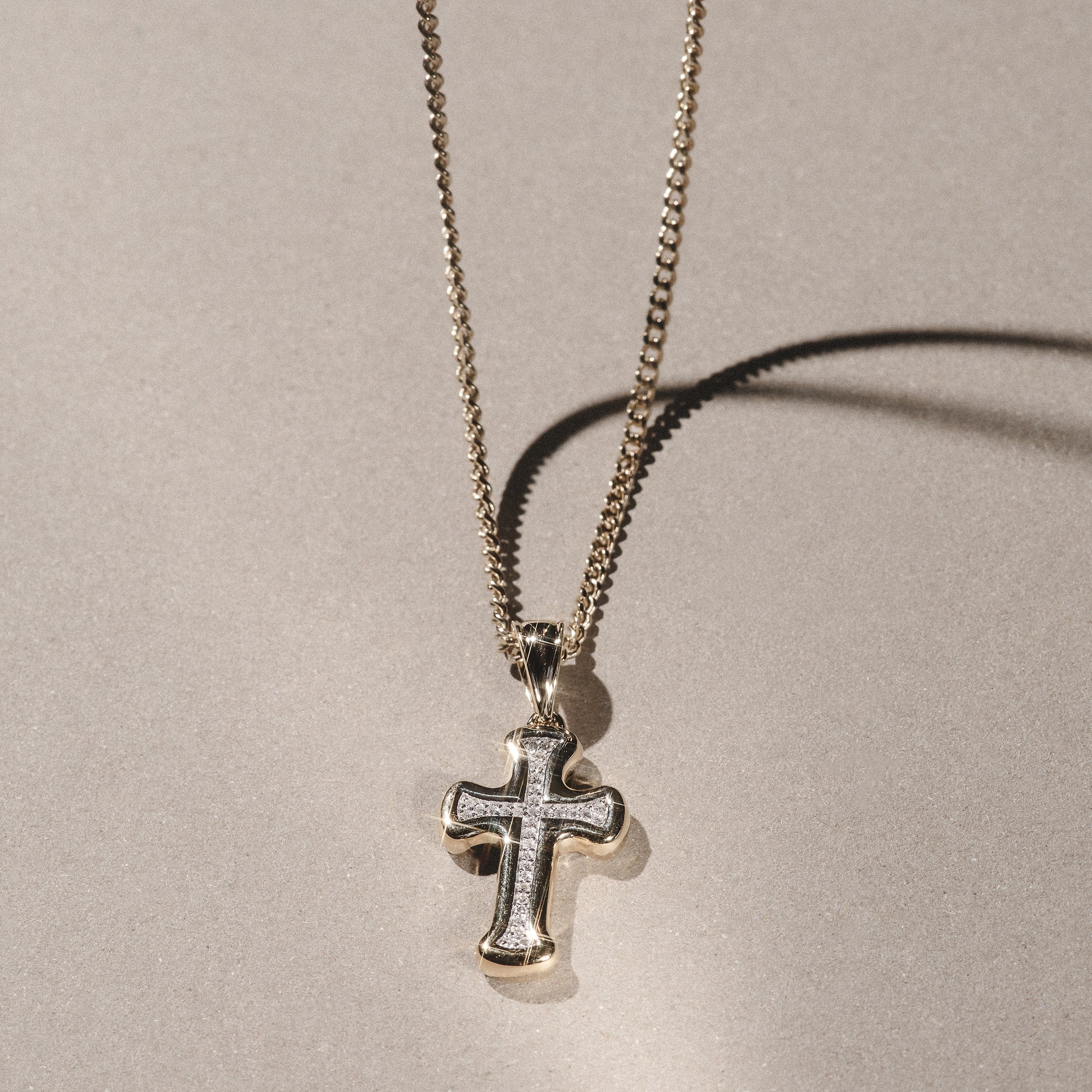 Men’s 0.15ct Lab Grown Diamond Cross Pendant Necklace in 18K Gold Vermeil