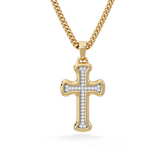 Men’s 0.15ct Lab Grown Diamond Cross Pendant Necklace in 18K Gold Vermeil