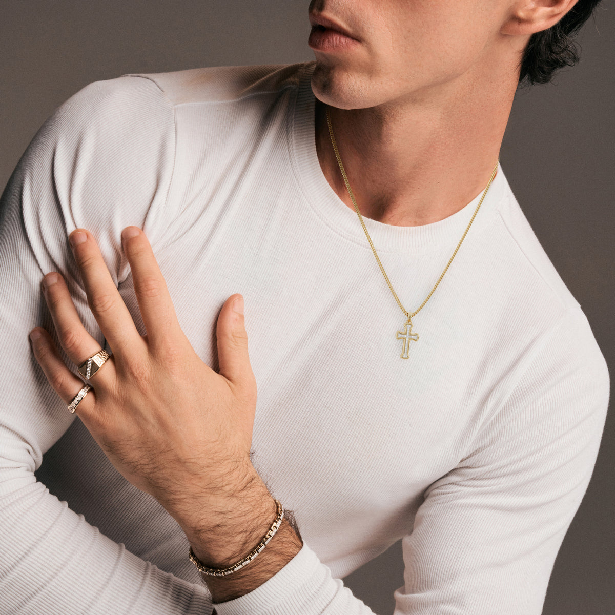 Men’s 0.15ct Lab Grown Diamond Cross Pendant Necklace in 18K Gold Vermeil