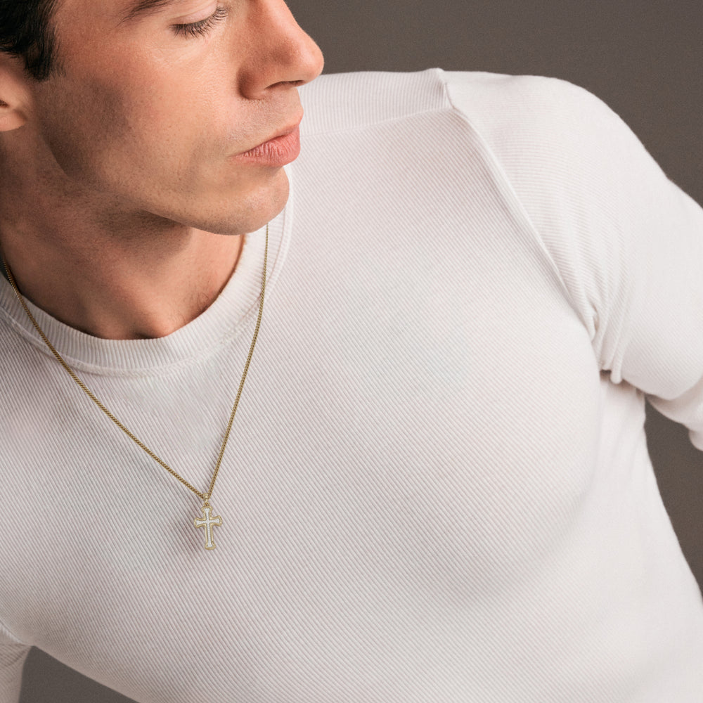 Men’s 0.15ct Lab Grown Diamond Cross Pendant Necklace in 18K Gold Vermeil