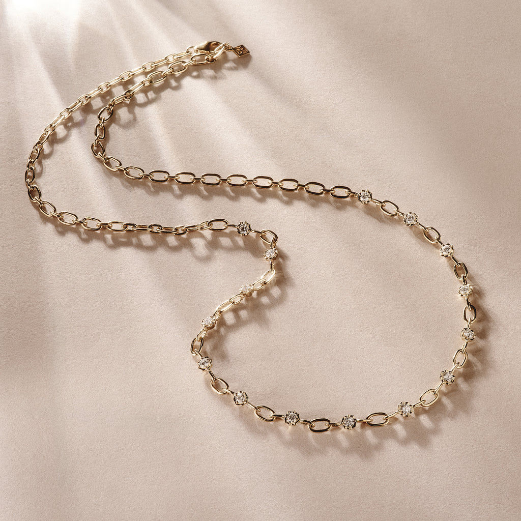 Bound Lab Diamond Link Necklace 0.87ct Round Cut in 18K Gold Vermeil