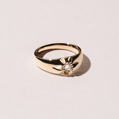 Lab Diamond Signet Ring 0.25ct Round Cut in 18K Gold Vermeil