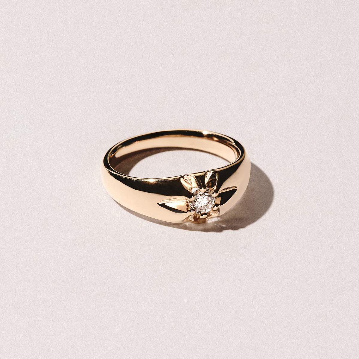 Lab Diamond Signet Ring 0.25ct Round Cut in 18K Gold Vermeil