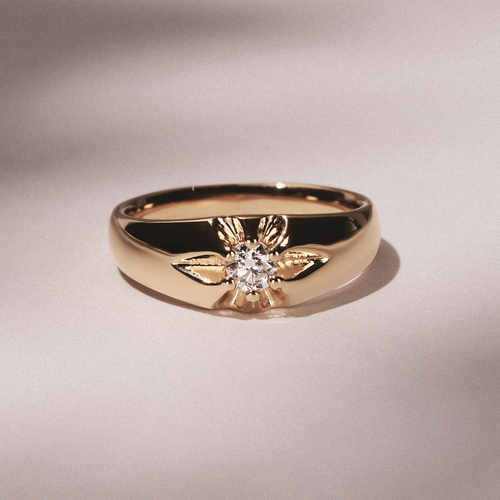 Men's Lab Diamond Signet Ring 0.25ct Round Cut in 18K Gold Vermeil
